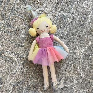 Mud Pie Pastel Rainbow Tulle Ballerina Doll - Pink, Yellow, Blue